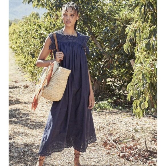 Doen Catriona Dress Solid Navy Blue Lace Midi Xxs - Picture 1 of 10